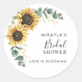Eucalyptus Zonnebloem Bloemen Bruidsfeest Ronde Sticker (Voorkant)