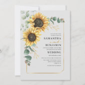 Eucalyptus Zonnebloem Bloemen Bruiloft Kaart (Voorkant)