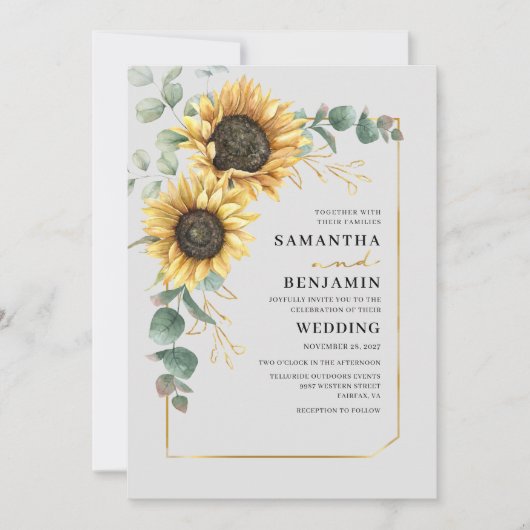 Eucalyptus Zonnebloem Bloemen Bruiloft Kaart (Voorkant)