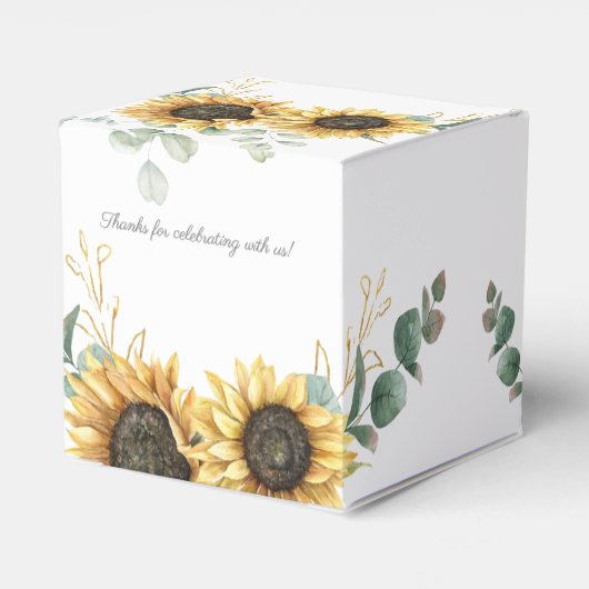 Eucalyptus Zonnebloem Bloemrijke Script Bruidscade Bedankdoosjes (Achterkant)