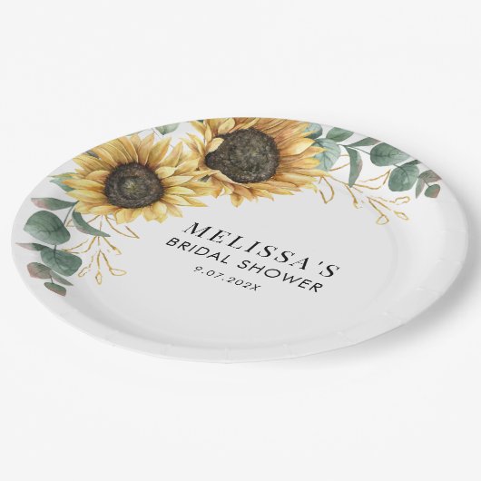 Eucalyptus Zonnebloem Bruidsfeest Papieren Bordje (Gekanteld)