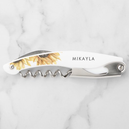 Eucalyptus zonnebloem bruiloft gunst kurkentrekker (Achterkant)