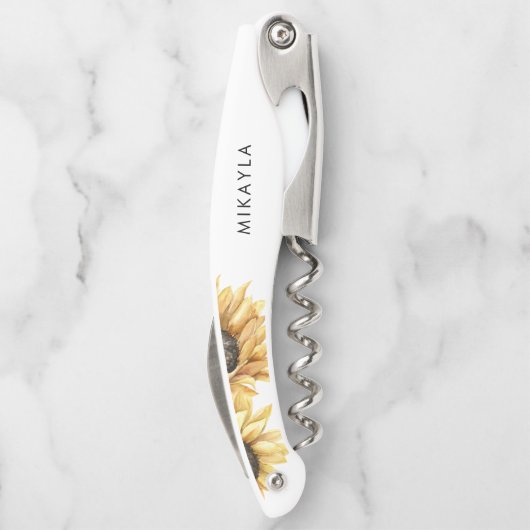 Eucalyptus zonnebloem bruiloft gunst kurkentrekker (Achterkant)