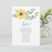 Eucalyptus Zonnebloem Bruiloft Zittafel Plan Kaart (Staand voorkant)