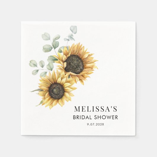 Eucalyptus Zonnebloem Bruiloftsfeest Papier Servet (Voorkant)
