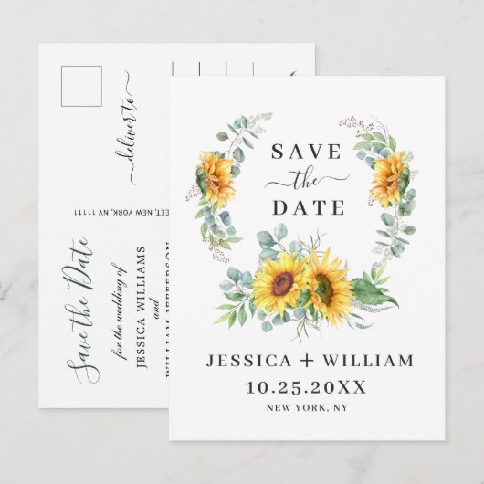 Eucalyptus Zonnebloem FOTO Bruiloft Save the Date Aankondigingskaart (Voorkant / Achterkant)