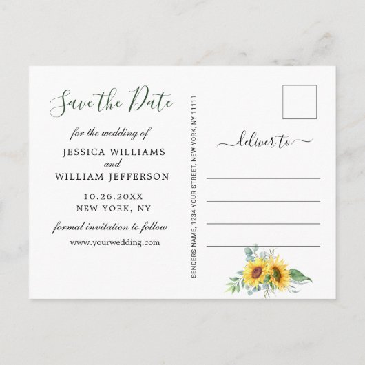 Eucalyptus Zonnebloem FOTO Bruiloft Save the Date Aankondigingskaart (Achterkant)