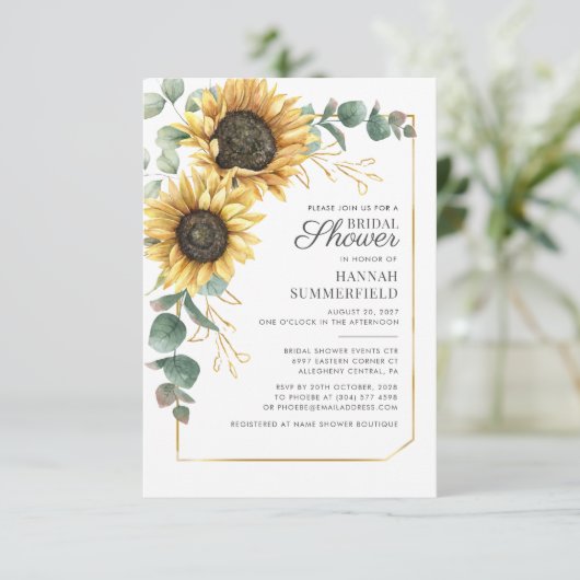 Eucalyptus Zonnebloem Gebladerte Script Bruidsdouc Kaart (Staand voorkant)