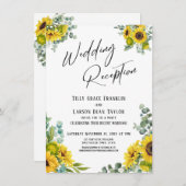 Eucalyptus Zonnebloem Handgeschreven Trouwontvangs Kaart (Voorkant / Achterkant)