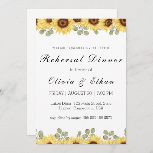 Eucalyptus zonnebloem repetitie diner uitnodiginge kaart (Voorkant / Achterkant)