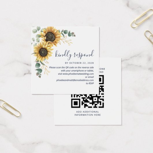 Eucalyptus Zonnebloem Trouw QR Code RSVP Kaart (Kantoor)