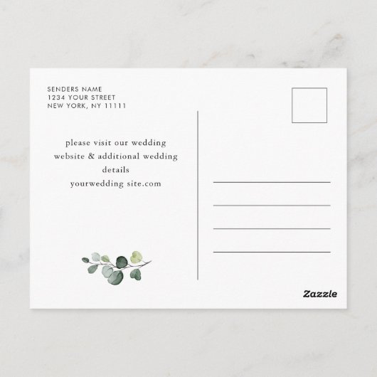 Eucalyptus Zonnebloem Trouw Save the Date QR code Briefkaart (Achterkant)