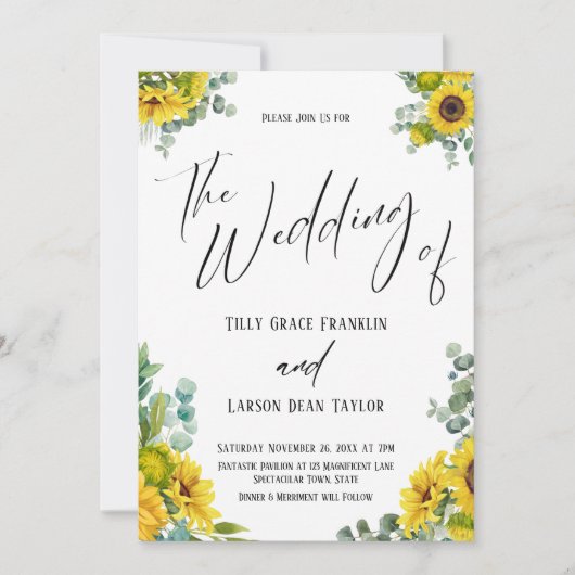 Eucalyptus zonnebloemen die de bruiloft van kaart (Voorkant)