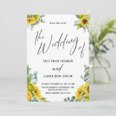 Eucalyptus zonnebloemen die de bruiloft van kaart (Staand voorkant)