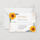 Eucalyptus zonnebloemen glinsterende trouw RSVP ka Notitiekaartje (Voorkant)