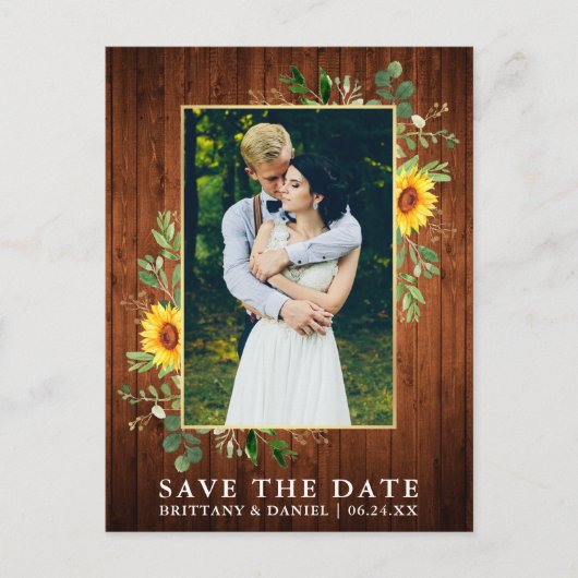 Eucalyptus Zonnebloemenhout Save the Date Briefkaart (Voorkant)
