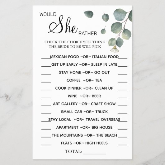 Eucalyptus Zou Zij Liever douche spel kaart (Voorkant)