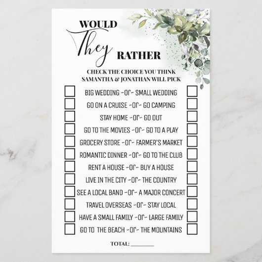 Eucalyptus Zouden Ze Liever Douche Spelkaart Flyer (Voorkant)