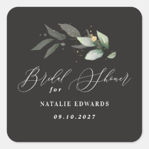 Eucalyptus zwart goud bruidsfeestje vierkante sticker