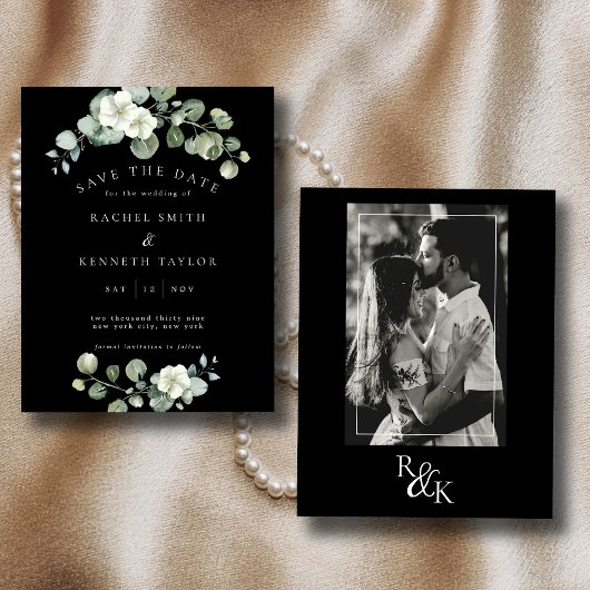 Eucalyptus Zwart & Wit Minimalist Save the Date