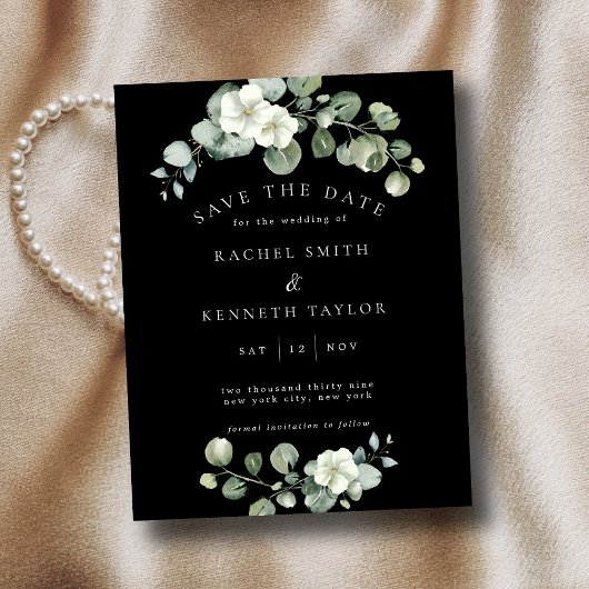 Eucalyptus Zwart & Wit Minimalist Save the Date