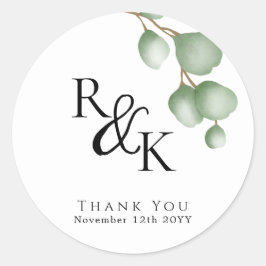 Eucalyptus Zwart & Wit Minimalistisch Monogram bru Ronde Sticker