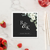 Eucalyptus Zwart & Wit Minimalistisch Monogram bru Servet (Insitu)
