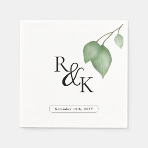 Eucalyptus Zwart & Wit Minimalistisch Monogram bru Servet