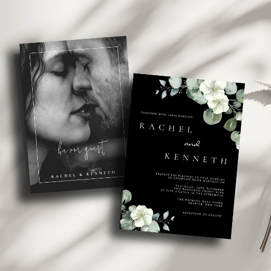 Eucalyptus Zwart-wit Minimalistische foto bruiloft Kaart