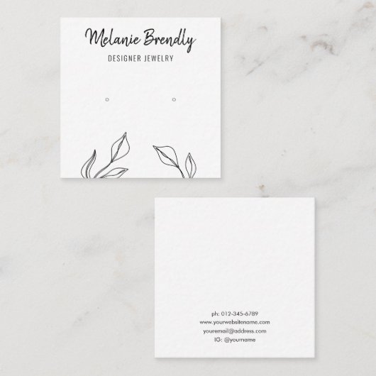 Eucalyptus Zwart Wit Sieraden Oorbel Display Vierkante Visitekaartje (Voorkant / Achterkant)