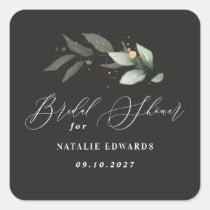 Eucalyptus zwarte gouden bruidsdouche  vierkante sticker