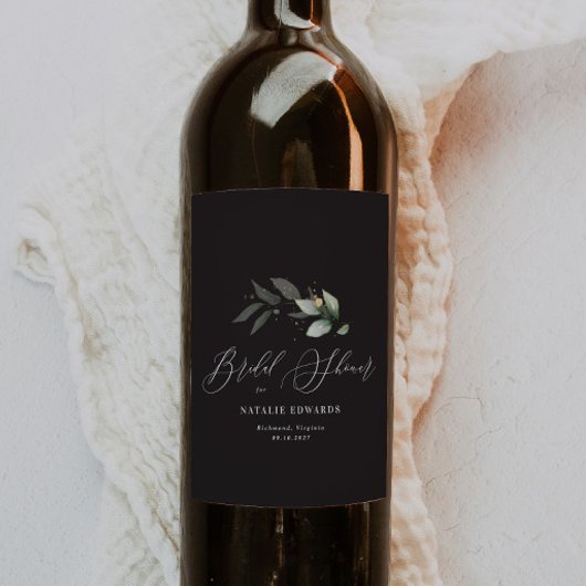 Eucalyptus zwarte gouden bruidsdouche wijn etiket