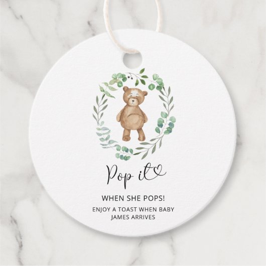 Eucalyptusbeer Pop het als ze opengaat babyshower Bedankjes Labels (Voorkant)