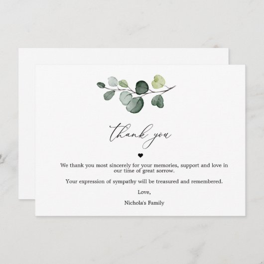 Eucalyptusbekroop voor het leven bedankkaart (Voorkant / Achterkant)