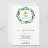 Eucalyptusblad Charme Kruis 1e Heilige Communie Kaart (Voorkant)