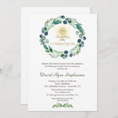 Eucalyptusblad Charme Kruis 1e Heilige Communie Kaart (Voorkant / Achterkant)