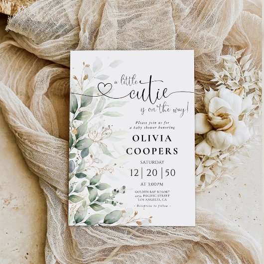 Eucalyptusblad groene baby shower uitnodiging