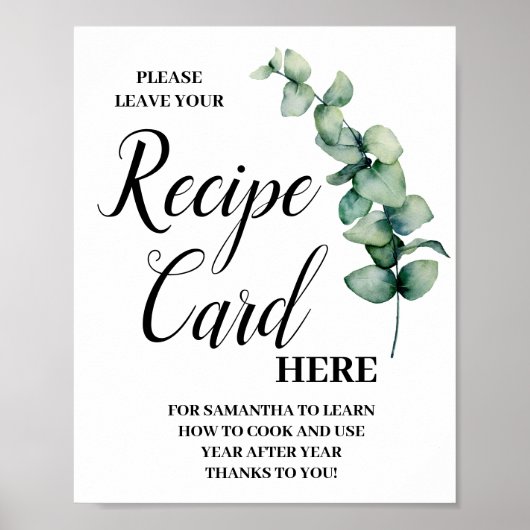 Eucalyptusblad Receptkaart Hier Bord Poster (Voorkant)