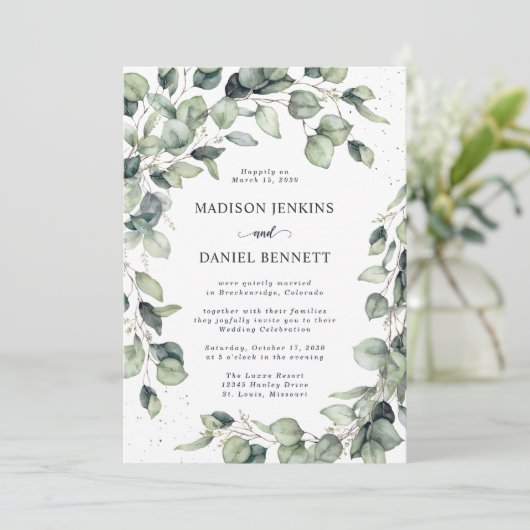Eucalyptusbladeren Bruiloft Kaart (Staand voorkant)