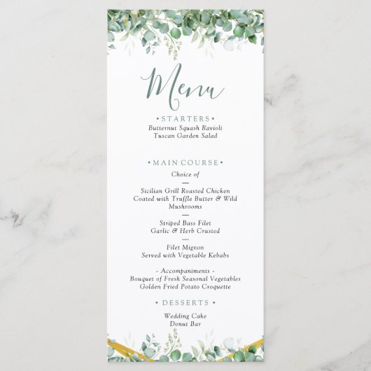 Eucalyptusbladeren Bruiloft Menu (Voorkant)