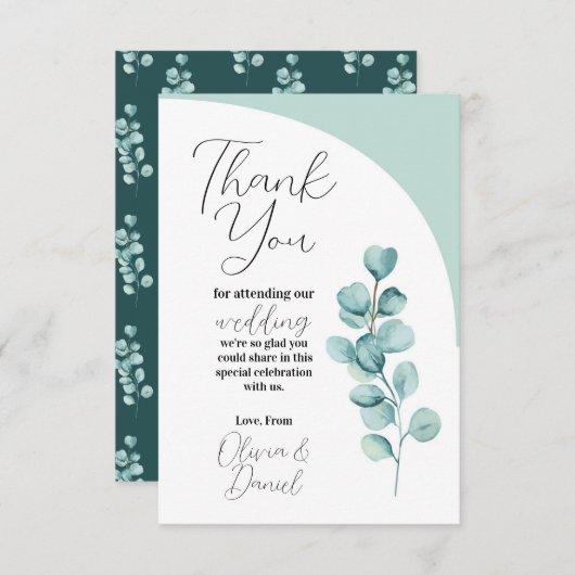 Eucalyptusbladeren Dank U Huwelijk bruiloft Mint Bedankkaart (Voorkant / Achterkant)