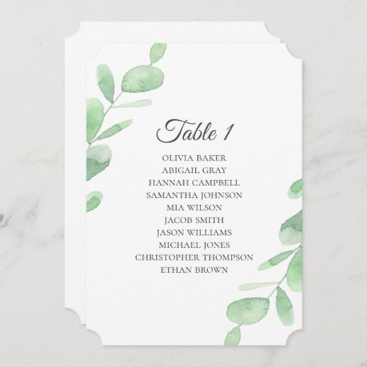 Eucalyptusbladeren. Eenvoudige Bruiloft zitkaarten Kaart (Voorkant / Achterkant)