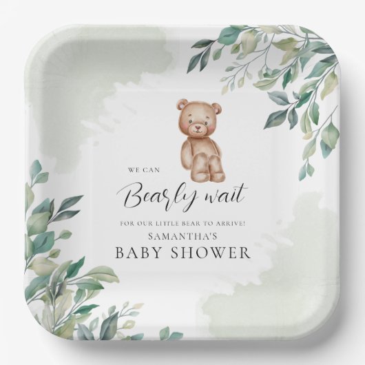 Eucalyptusbladeren en Beren Baby shower Papieren Bordje (Voorkant)