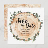 Eucalyptusbladeren en hout Huwelijkswebsite QR-cod Save The Date (Voorkant / Achterkant)