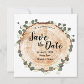 Eucalyptusbladeren en hout Huwelijkswebsite QR-cod Save The Date (Voorkant)