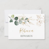 Eucalyptusbladeren Gouden Bloemen Placecard Kaart (Voorkant)