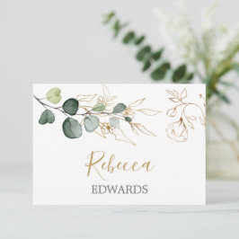 Eucalyptusbladeren Gouden Bloemen Placecard Kaart