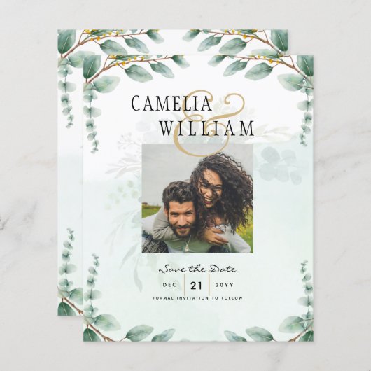 Eucalyptusbladeren GOUDEN BRUILOFT QR CODE BEGROTI (Voorkant / Achterkant)