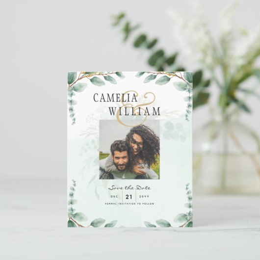 Eucalyptusbladeren GOUDEN BRUILOFT QR CODE BEGROTI (Staand voorkant)