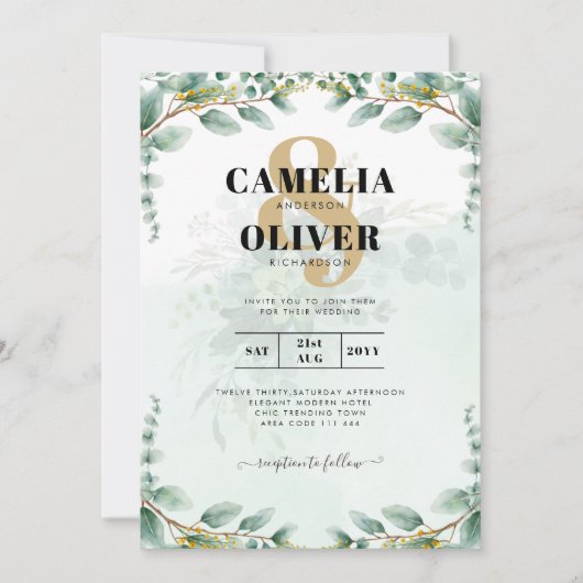 Eucalyptusbladeren GOUDEN BRUILOFT QR CODE BEGROTI Kaart (Voorkant)